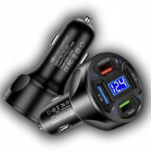 MOCNA SZYBKA ŁADOWARKA SAMOCHODOWA 4x USB PD QC 3.0 66W DO TELEFONU DO AUTA na Arena.pl