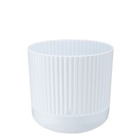 Doniczka plastikowa z podstawką osłonka 14 cm matowa biała prążkowany wzór