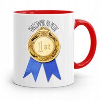 Dla Pracownika Kubek Czerwony Pracownik Na Medal Z Nadrukiem Ze Zdjęciem