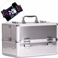 Kuferek kosmetyczny M srebrny z kratką na lakiery dla stylistki kosmetyczki