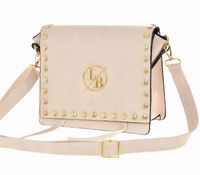 Laura Biaggi - modna torebka listonoszka nity jasny beżowy groszek M106