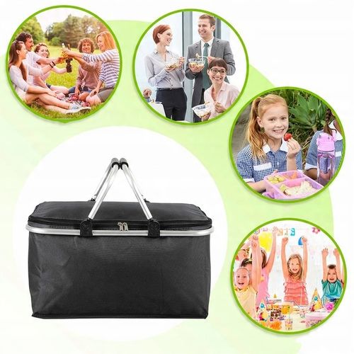 KOSZ CZARNY KOSZYK PIKNIKOWY SKŁADANY TERMICZNY + 2 WKŁADY CHŁODZĄCE na Arena.pl