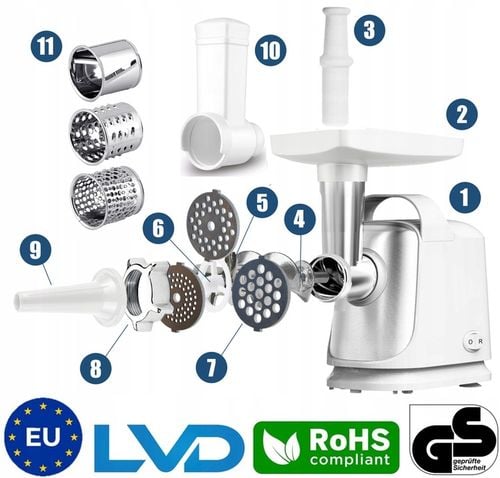 MASZYNKA DO MIELENIA MIĘSA KIEŁBASY 3 SITA + SZATKOWNICA REWERS MOC na Arena.pl