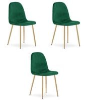 Krzesła welurowe PADVA zielone zestaw 3 szt nogi dąb do jadalni kuchni