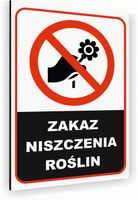 Tabliczka znak informacyjny 30x20 Biała ZAKAZ NISZCZENIA ROŚLIN Nierdzewna
