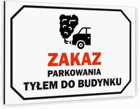 Tabliczka znak informacyjny 20x15 Biała ZAKAZ PARKOWANIA TYŁEM Nierdzewna