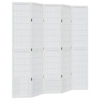Parawan pokojowy, 5-panelowy, biały, lite drewno paulowni