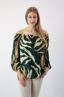 Bluzka hiszpanka we wzór Arianna Zielono-beżowa UNI