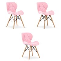 Krzesło skandynawskie ekoskóra różowe LAGO 3 szt. nogi bukowe loft