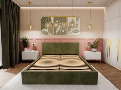 ŁÓŻKO TAPICEROWANE DO SYPIALNI 120x200 ŁÓŻKO PODWÓJNE Z POJEMNIKIEM KHAKI na Arena.pl