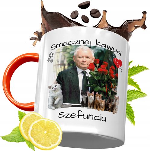 Kubek Pomarańczowy Prezesa Pis Jarosław Kaczyński Z Nadrukiem Ze Zdjęciem na Arena.pl