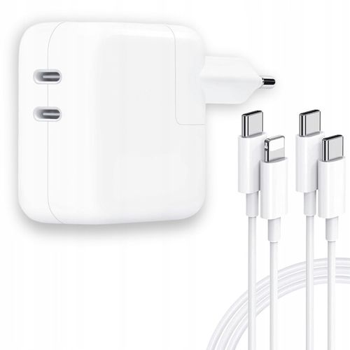 SZYBKA ŁADOWARKA do IPHONA 2X USB C 50W + 1xKABLE USB-C + 1xLightning 1,5m na Arena.pl