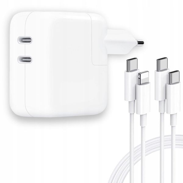 SZYBKA ŁADOWARKA do IPHONA 2X USB C 50W + 1xKABLE USB-C + 1xLightning 1,5m zdjęcie 1