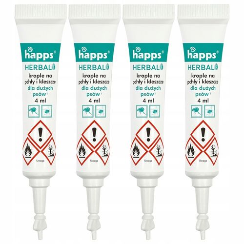 Krople na pasożyty pchły i kleszcze dla dużych psów (20-40kg) Happs 4x 4ml na Arena.pl