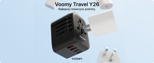 Wtyczka światowa VOOMY - 170+ krajów, 20W, 2 USB-C & 2 USB-A, Czarna na Arena.pl