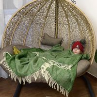 Koc Z Wełny Nowozelandzkiej Plecionka - Zielony