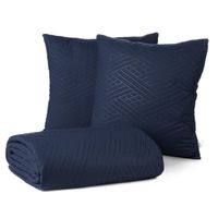 Narzuta 200X220 cm granatowa + 2 poszewki 40x40 pikowany hotpress