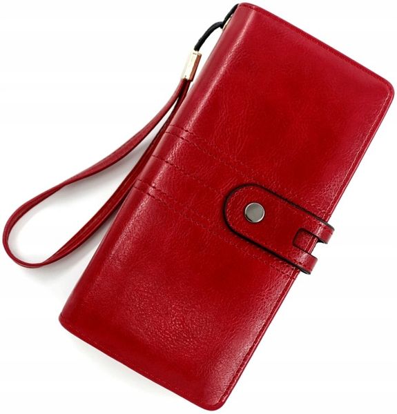 Portfel duży pojemny skórzany elegancki pasek boho C1_A_Czerwony zdjęcie 5