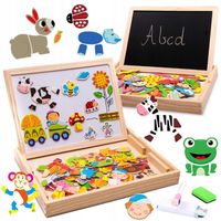TABLICA MAGNETYCZNA KREDOWA drewniana PUZZLE UKŁADANKA magnesy 150+ el.