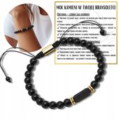 Bransoletka Turmalin Obsydian czarny kamień szczęścia na sznurku