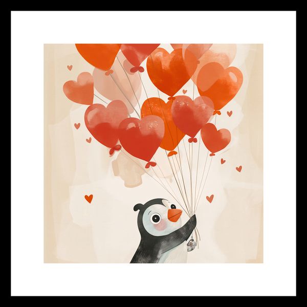 Plakat 20x20cm Pingwinek z Balonami zdjęcie 3