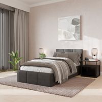 ŁÓŻKO POJEDYNCZE 90x200cm ŁÓŻKO TAPICEROWANE Z POJEMNIKIEM SZARE