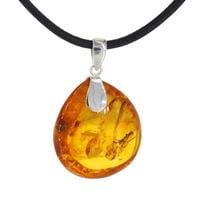 Naszyjnik na rzemieniu - transparentny Bursztyn w srebrze