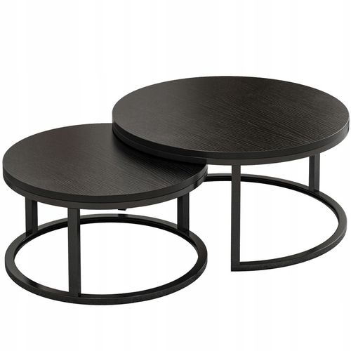 STOLIK KAWOWY OKRĄGŁY ZESTAW 2 STOLIKÓW NOWOCZESNE LOFT CZARNE DO SALONU na Arena.pl