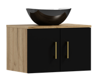 Szafka łazienkowa wisząca MARKUS 60 czarny/dąb z umywalką Eliza C (W5)