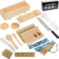 Drewniana prasa do robienia sushi z rolką drewniana forma 17 sztuk Zestaw
