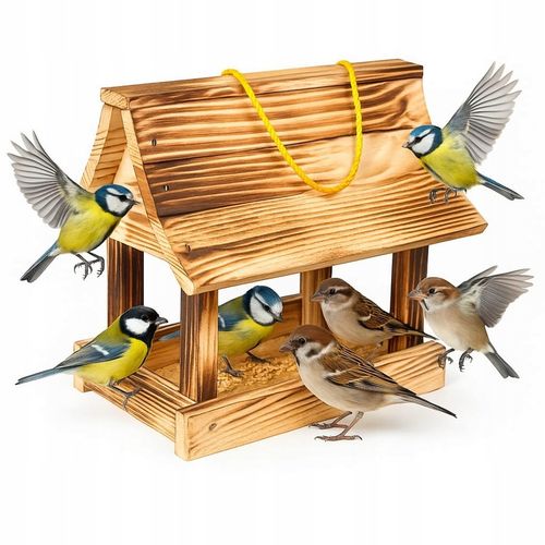 Karmnik dla ptaków + ziarno pokarm duży drewniany budka solidny XXL na Arena.pl
