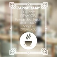 Naklejka wycinana ploterowo godziny otwarcia na witrynę drzwi szybę 35x22