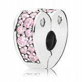 Zawieszka SREBRO 925 Koralik Charms Separator Klips Bloker Różowe Serce