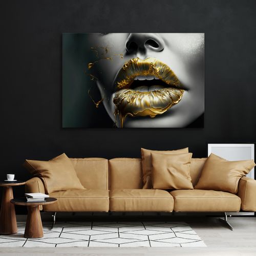 Obraz Na Płótnie ABSTRAKCYJNE Złote Usta Twarz Kobiety Efekt 3D 120cm x 80cm na Arena.pl