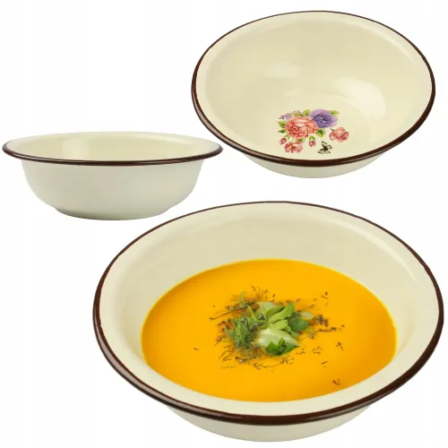 MISKA EMALIOWANA 18 CM NA ZUPĘ OWOCE WARZYWA EMALIA WZÓR KWIATY RETRO na Arena.pl