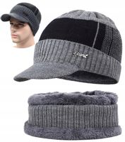 Męski Ciepły Zimowy Komplet Czapka Z Daszkiem Komin Na Zimę Ocieplany