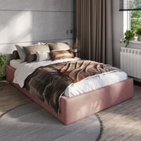 ŁÓŻKO 120x200 TAPICEROWANE Z POJEMNIKIEM + STELAŻ PODWÓJNE WELUR BRUDNY RÓŻ