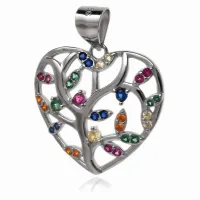 DELIKATNY RODOWANY SREBRNY WISIOREK AŻUROWE SERCE KOLOROWE CYRKONIE