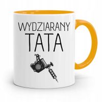 Kubek Żółty Prezent Dzień Ojca Wydziarany Tata Z Nadrukiem Ze Zdjęciem