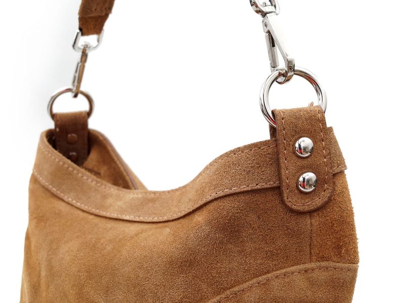 VERA PELLE torebka zamszowa worek z frędzelkami i paskiem V322 zielona zdjęcie 9