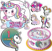 ZESTAW OPŁATEK NA TORT 30CM + 17 POSTACI - JEDNOROŻEC + IMIĘ 24CM 26CM