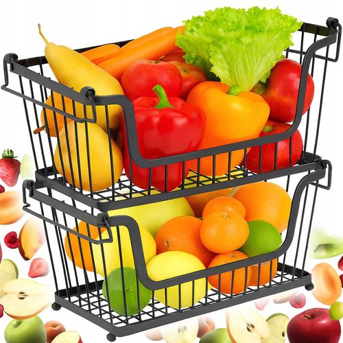 KOSZ NA OWOCE Koszyk na Warzywa Stojak Piętrowy Czarny do Piętrowania na Arena.pl