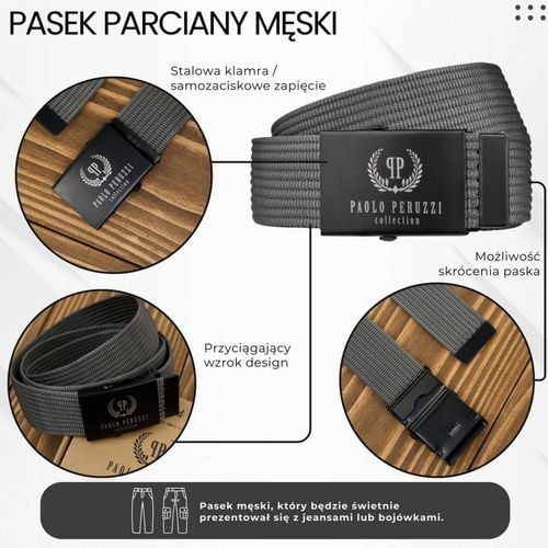 pasek do spodni męski 125 cm klasyczny pasek parciany grafitowy na Arena.pl