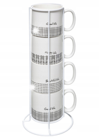 FILIŻANKI ceramiczne na stojaku STYLOWE 4x 240 ml