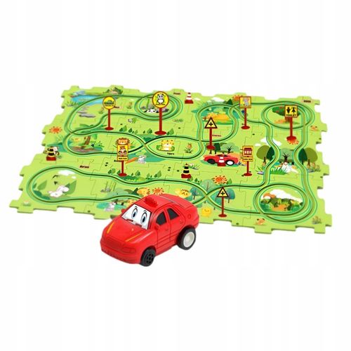 TOR WYŚCIGOWY PUZZLE DO SKŁADANIA AUTKO TRASA ZOO LAS KREATYWNY ZNAKI 25el. na Arena.pl