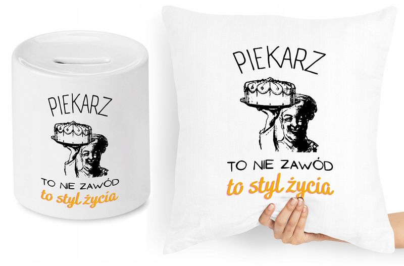 Dla Piekarza Zestaw Poduszka + Skarbonka Prezent Z Nadrukiem Ze Zdjęciem zdjęcie 1