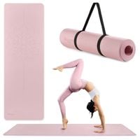 Mata do jogi HyperMotion Lotos TPE 6 mm 183 x 61 cm różowa z paskiem