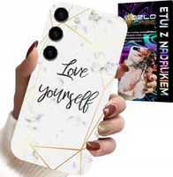 ETUI DO SAMSUNG GALAXY S23 PLUS - BIAŁY MARMUREK W ZŁOTE RAMKI LOVE YOU
