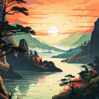 Plakat 30x30cm Zachodzące Słońce nad Spokojnym Jeziorem