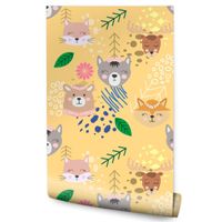 Tapeta Dla Dzieci ZWIERZĄTKA Liście Wzorki Boho
